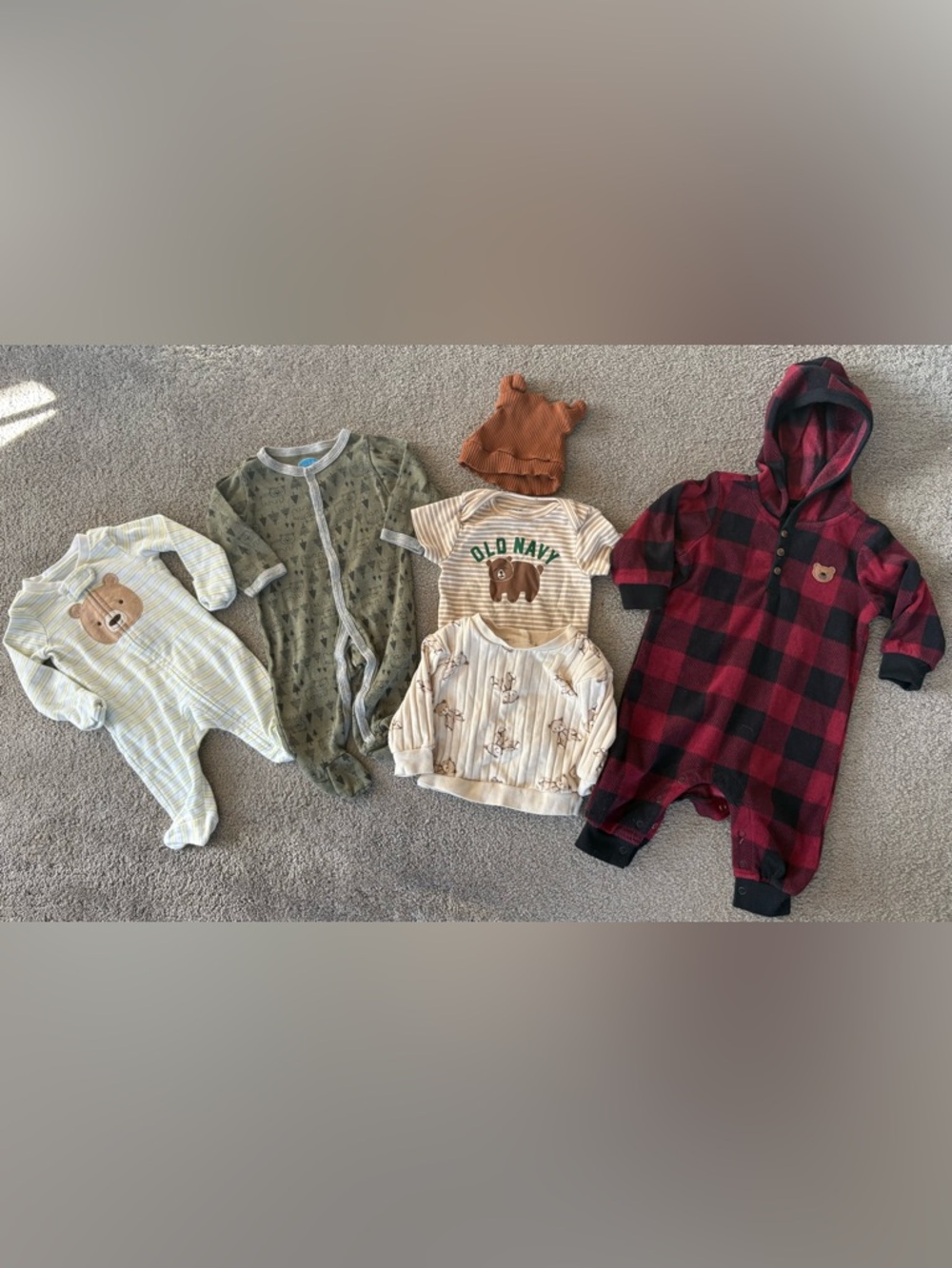 🐻 Baby Boy Bear Themed Clothing Bundle - 6 Piece Set - size NB, 3-6m 6-12m